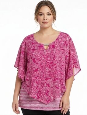 NWT Kim Rogers Pink Paisley Flutter Sleeve Poncho Top